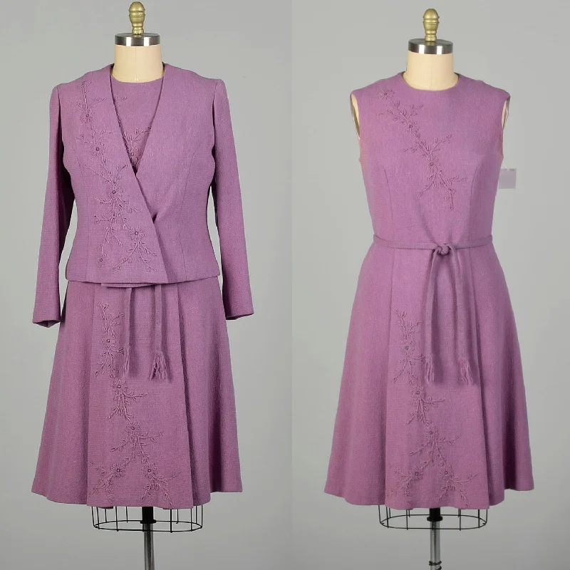 XL 1960s Set Purple Tweed Autumn Jacket Lilac Day Dress Ensemble Beach unclassified dresses