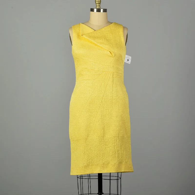 XL 2000s Oscar de la Renta Yellow Fitted Sheath Sleeveless Asymmetrical Dress Popular unclassified dresses