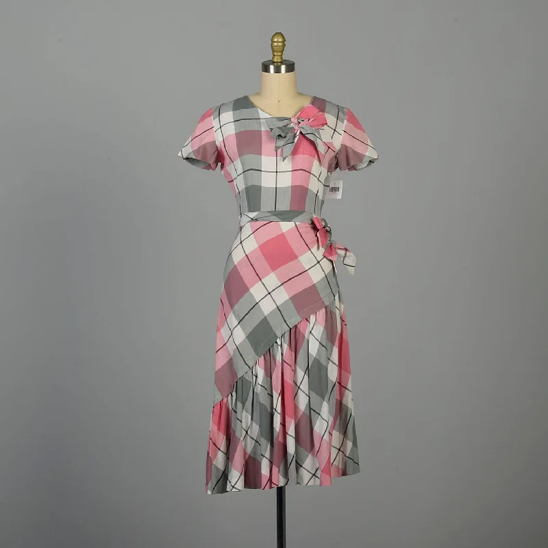 XS 1950s Dress Pink Plaid Cotton Sanforized Day Dress Sleeveless unclassified dresses