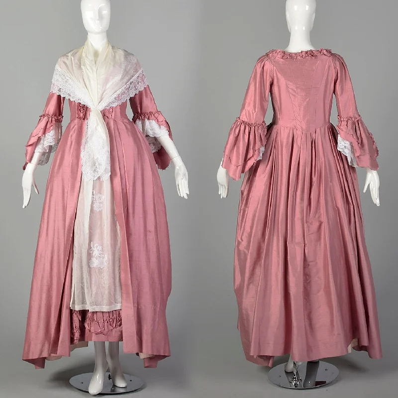 XS Reproduction 1780s Robe A L'Anglais Dress Box Pleat Embroidered Petticoat 5pc Repro Gown Y2K unclassified dresses