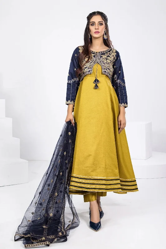 Yellow Blue Katan Frock Outfit Velvet unclassified dresses