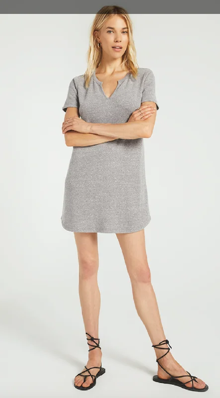 Z SUPPLY SPLIT NECK TRIBLEND DRESS IN HEATHER GREY Formal unclassified dresses