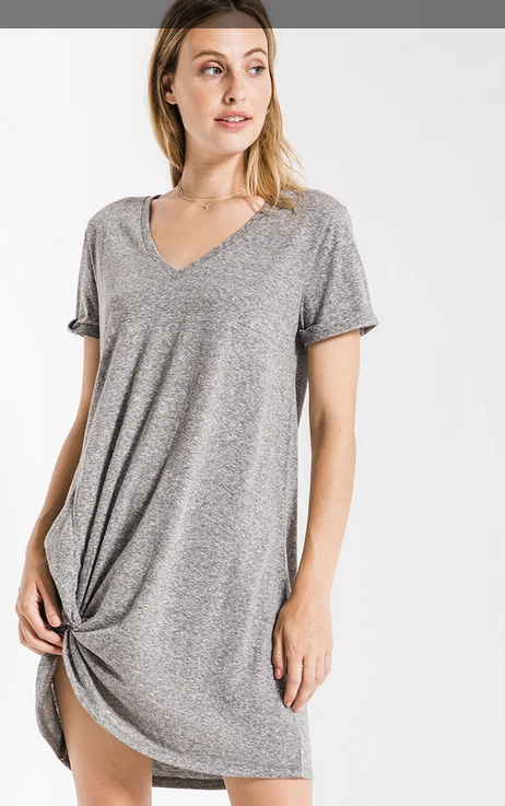 Z SUPPLY TRIBLEND SIDE KNOT DRESS IN HEATHER GREY, BLUE AND WASHED BLACK Everyday wear unclassified dresses