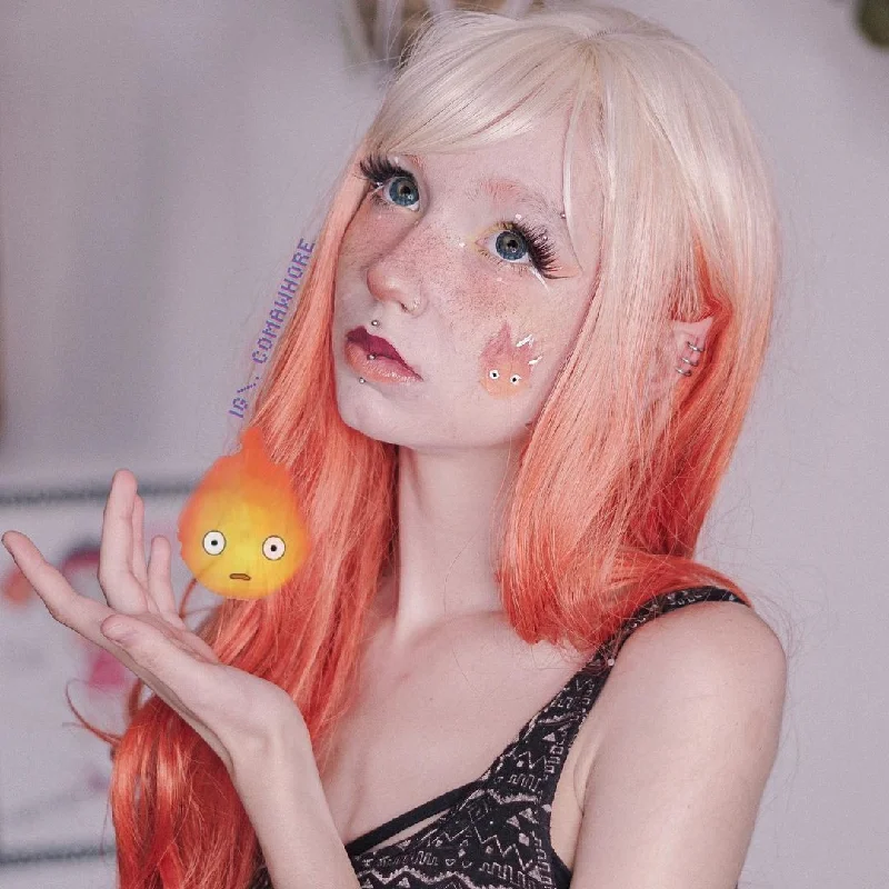 Review for Lolita orange gradient long curly wig YV43799 Comfortable Long Skirt