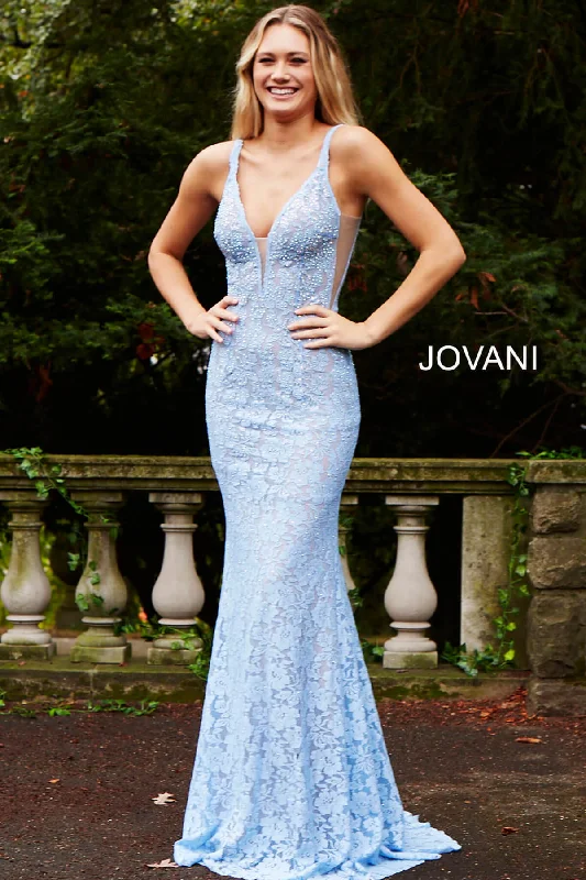 Beaded Lace Fitted Sleeveless Gown by Jovani 48994 Lace Dress Look