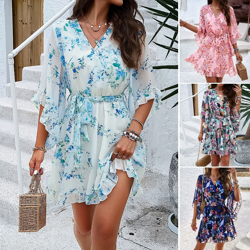 Women's Dress Spring and Summer Elegant Printed Lace Dress Lace Dress Twirl