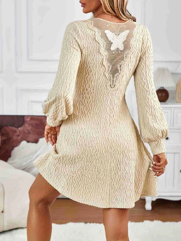 Blue Zone Planet |  Lace Detail V-Neck Long Sleeve Dress Lace Dress Appeal