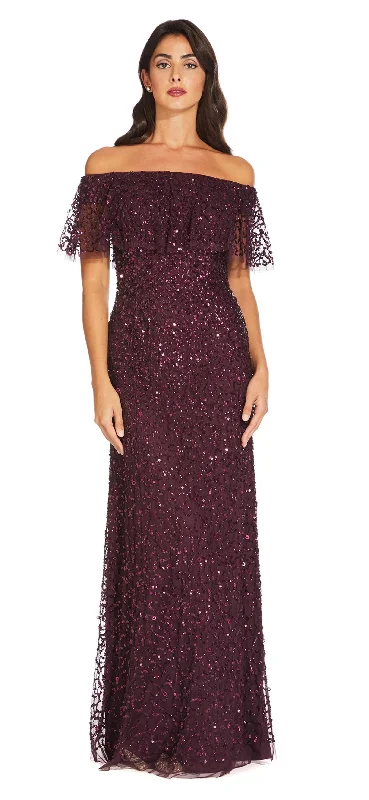 Adrianna Papell - Off-Shoulder Sequin Embellished Dress AP1E204277SC Party Sequin Dress