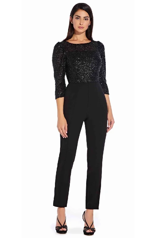 Adrianna Papell - Quarter Sleeve Sequin Crepe Jumpsuit AP1E206237SC Formal Sequin Dress