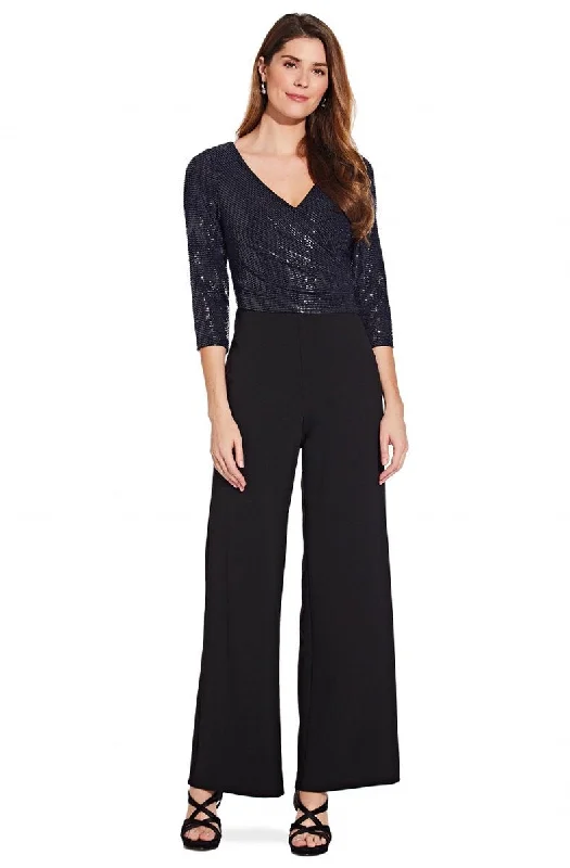 Adrianna Papell - Sequin Surplice Bodice Crepe Jumpsuit AP1E206289SC Sequin A-line Dress