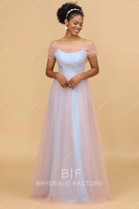 Cold Shoulder Two-tone Tulle A-line Bridesmaid Dress Tulle Dress Trendy