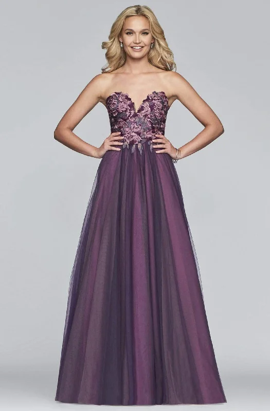 Faviana - s10023SC Embroidered Strapless Tulle A-Line Gown Full Tulle Dress