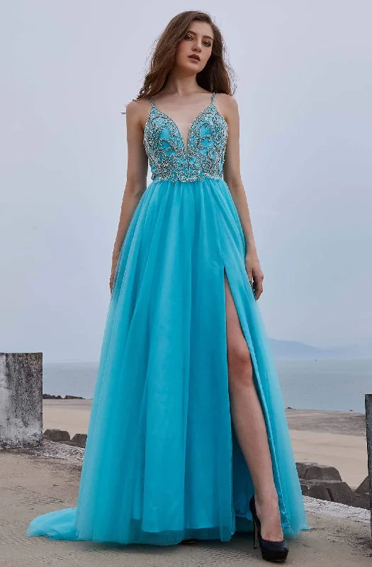 J'Adore Dresses - J16022 Bejeweled Sleeveless Tulle Prom Gown Tulle Bodycon Dress