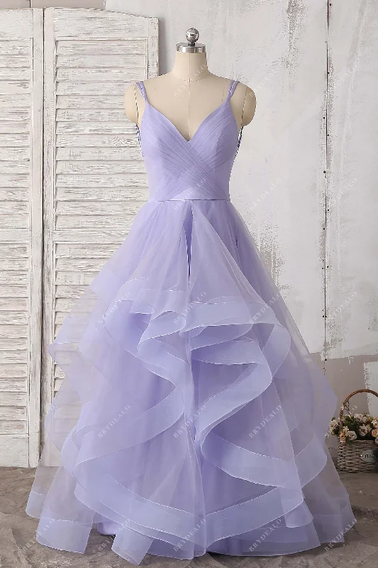 Lavender Tulle Spaghetti Strap Layered Prom Dress Tulle Maxi Dress