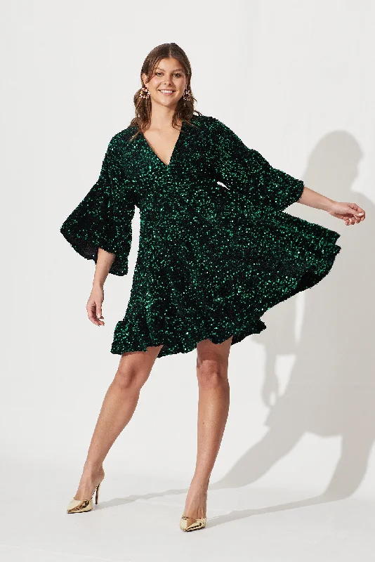 Skylark Sequin Dress In Emerald Sequin Dress Twist