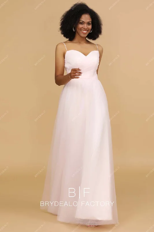 Blush Pink Spaghetti Strap Sweetheart Neck Tulle Bridesmaid Dress Off-shoulder Tulle Dress