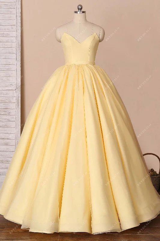 Yellow Satin and Tulle Strapless Ball Gown Dress Party Tulle Dress