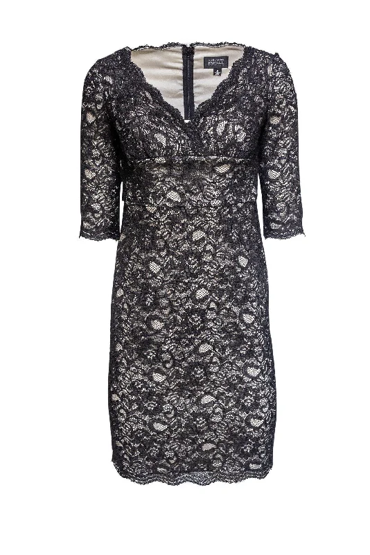 Adrianna Papell - Black Lace Overall Bodycon Dress Sz 2 Classic Bodycon Dress