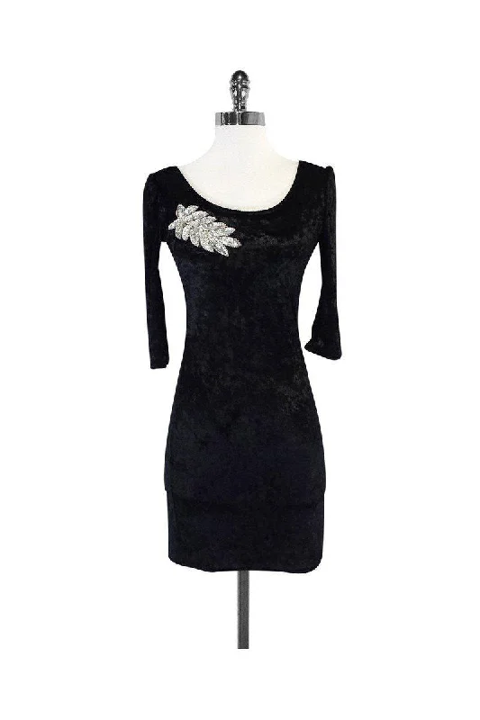 Alice Temperley - Black Velour Bodycon Long Sleeve Dress Sz S Sparkling Bodycon Dress