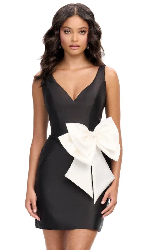 Ashley Lauren 4785 - Deep V-Neck Bodycon Cocktail Dress Bodycon Midi Dress