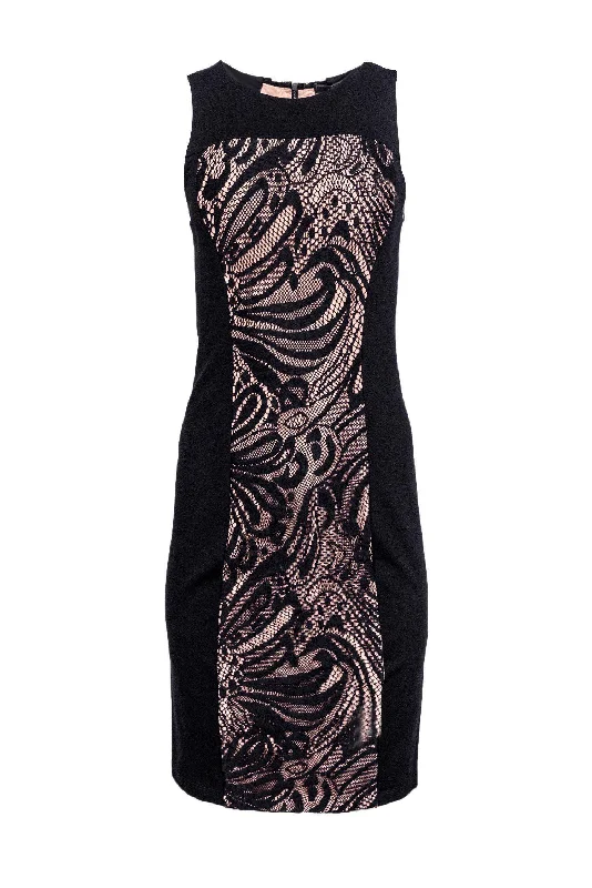 BCBG Max Azria - Black Lace Front Bodycon Dress Sz M Sparkling Bodycon Dress