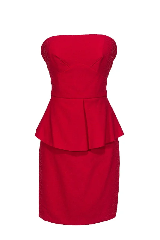 Elizabeth & James - Red Strapless Peplum Bodycon Sz 2 Sexy Red Bodycon