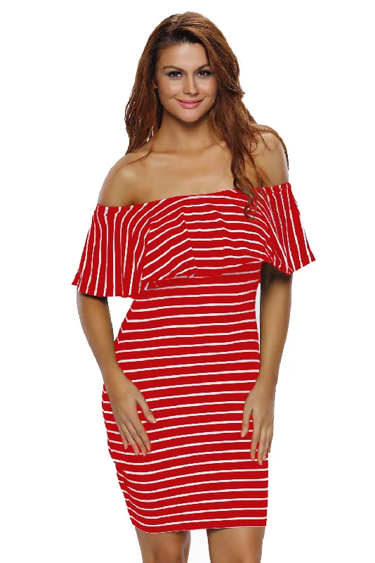 Sexy Red White Striped Off-shoulder Bodycon Dress Hot Bodycon Dress