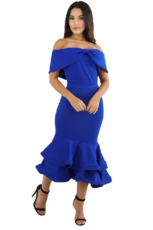 Sexy Royal Blue Bow Cape Off Shoulder Mermaid Bodycon Dress Bodycon Wrap Dress