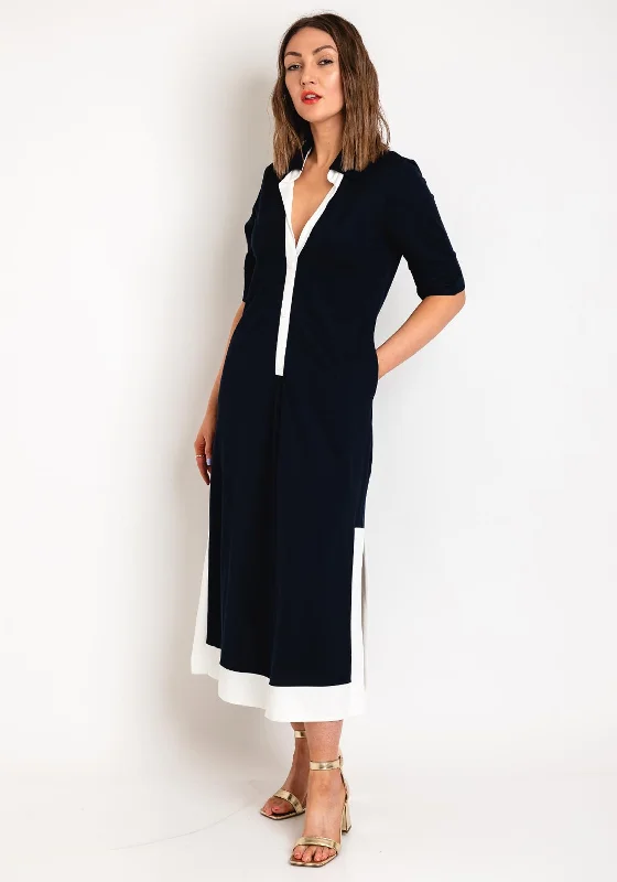 Naya Contrast Band Button Through Midi Dress, Navy & White Sporty Midi Skirt