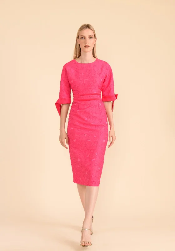 Caroline Kilkenny Aria Jacquard Ribbon Sleeve Midi Dress, Fuchsia Tartan Midi Skirt