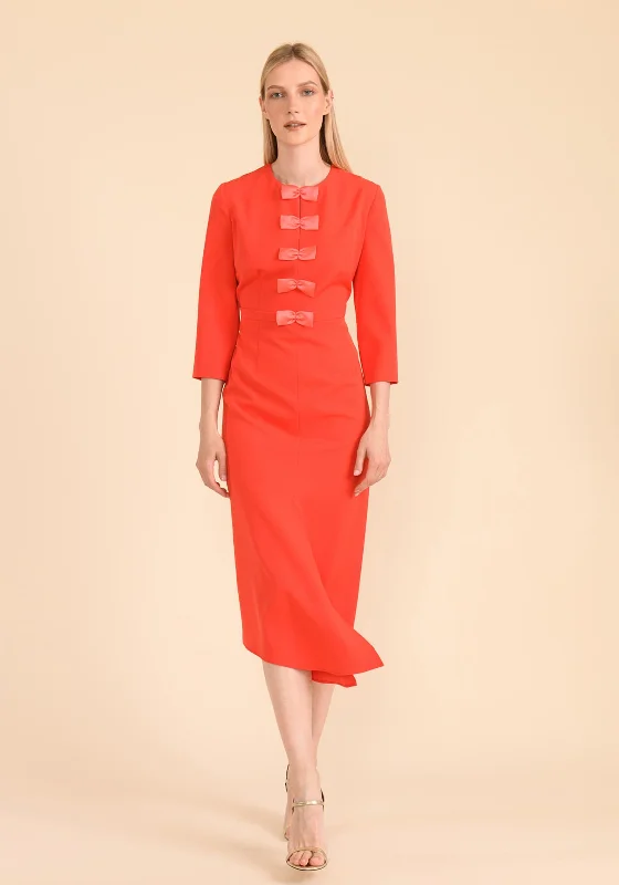 Caroline Kilkenny Maggy Bow Placket Midi Dress, Orange Midi Skirt Style