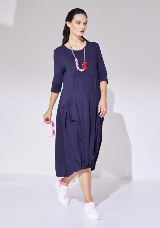 Naya Cotton Parachute Pocket Midi Dress, Navy Midi Skirt Blouse