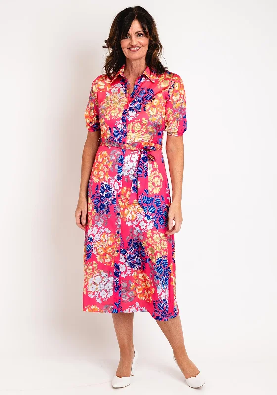 Ella Boo Floral Print Midi Shirt Dress, Pink Tulle Midi Skirt