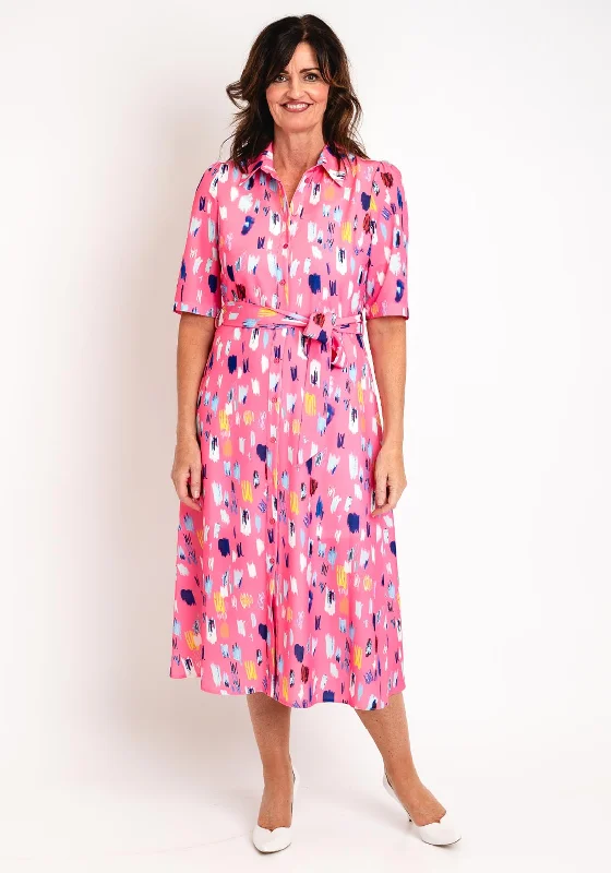 Ella Boo Abstract Print Midi Shirt Dress, Light Pink Midi Skirt Party