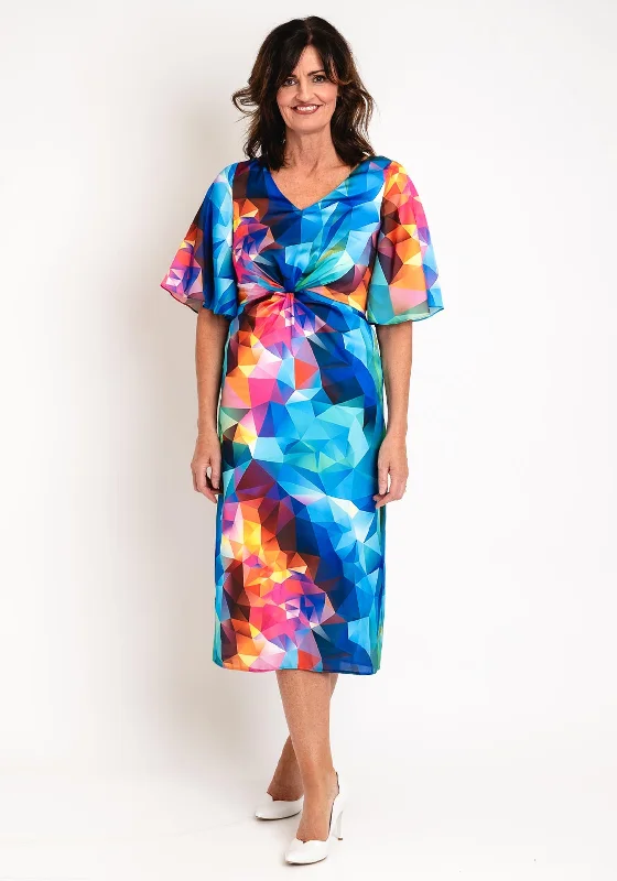 Ella Boo Twisted Bodice Detail Vibrant Print Midi Dress, Multi Midi Skirt Trend