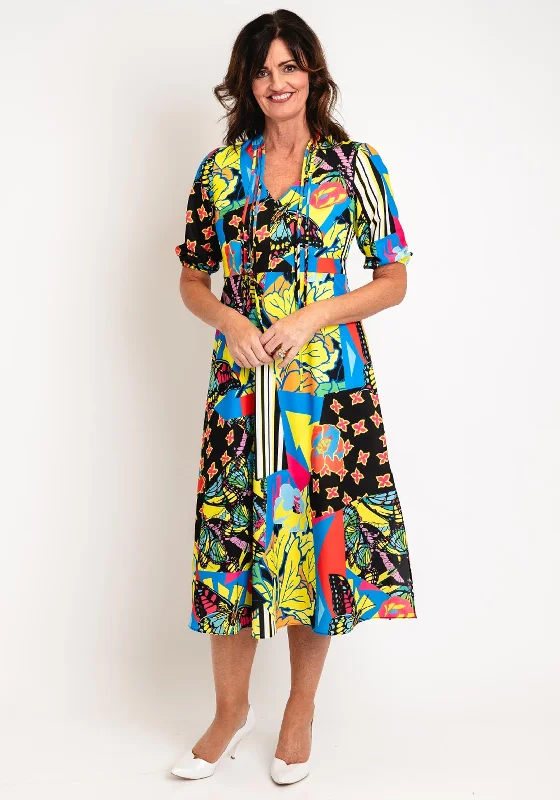 Ella Boo Vibrant Print A-Line Midi Dress, Multi Satin Midi Skirt