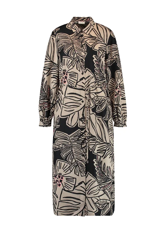 Gerry Weber Tropical Print Midi Shirt Dress, Beige Midi Skirt Trendy