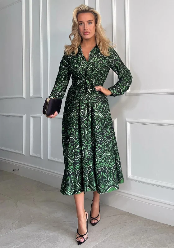 Girl in Mind Odette Border Print Shirt Dress, Green Oversized Shirt Dress