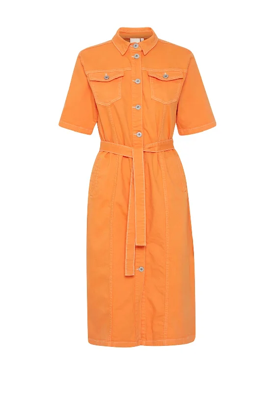 Ichi Cenny Denim Midi Shirt Dress, Persimmon Orange Everyday Midi Skirt