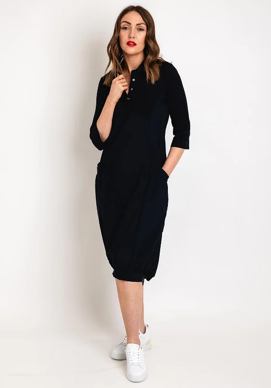 Naya Drawstring Hem Jersey Mix Midi Dress, Navy Flowy Midi Skirt