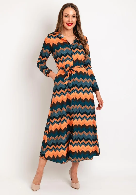 Kate & Pippa Luca Zig Zag Print Shirt Dress, Orange Multi Classic Button Shirt