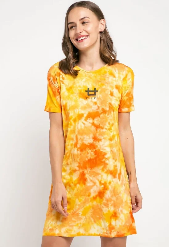 Third Day LTD28 Md Lds dress t-shirt loose tie dye yellow orange Simple Shirt Dress