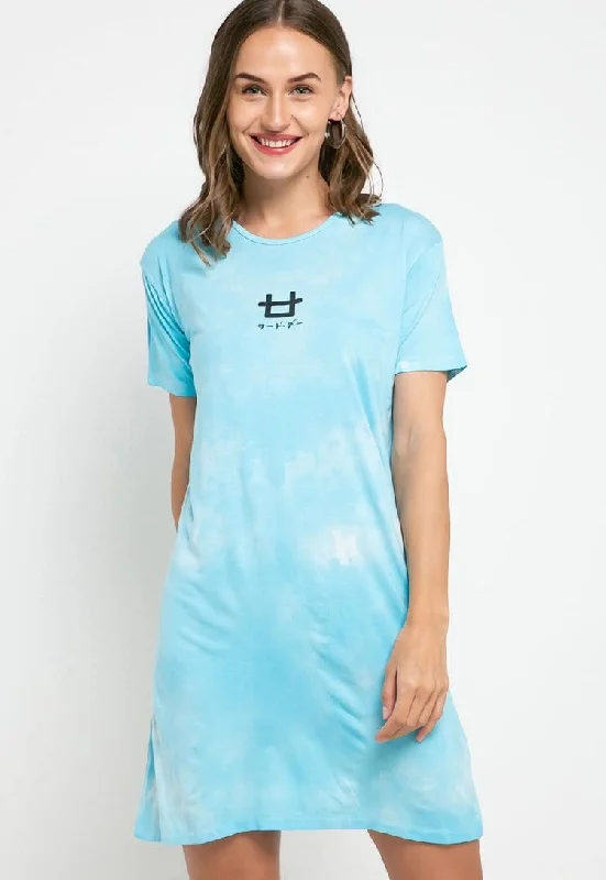 Third Day LTD29 Md Lds dress t-shirt tie dye light blue Sleeveless Shirt Dress