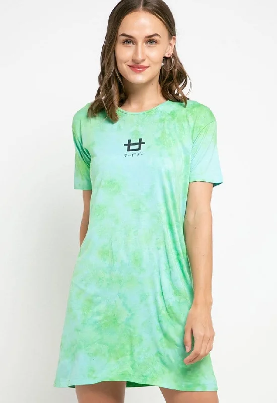 Third Day LTD33 Md Lds dress t-shirt tie dye green light blue Ruffled Shirt Dress