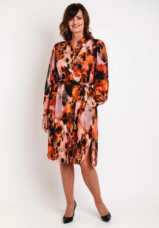 Masai Nydema Ink Print Shirt Dress, Spicy Orange Button-down Shirt Dress