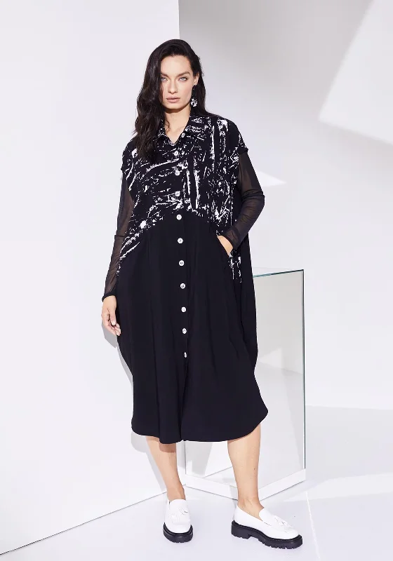 Naya Button Through Print Midi Dress, Black & White Trendy Midi Look