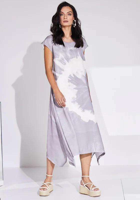 Naya Tie Dye Placement Print Midi Dress, Mink Midi Skirt with Pockets