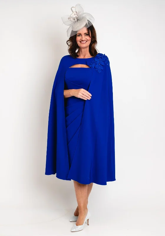 Veni Infantino Applique Cape Midi Dress, Royal Blue Midi Skirt with Pockets