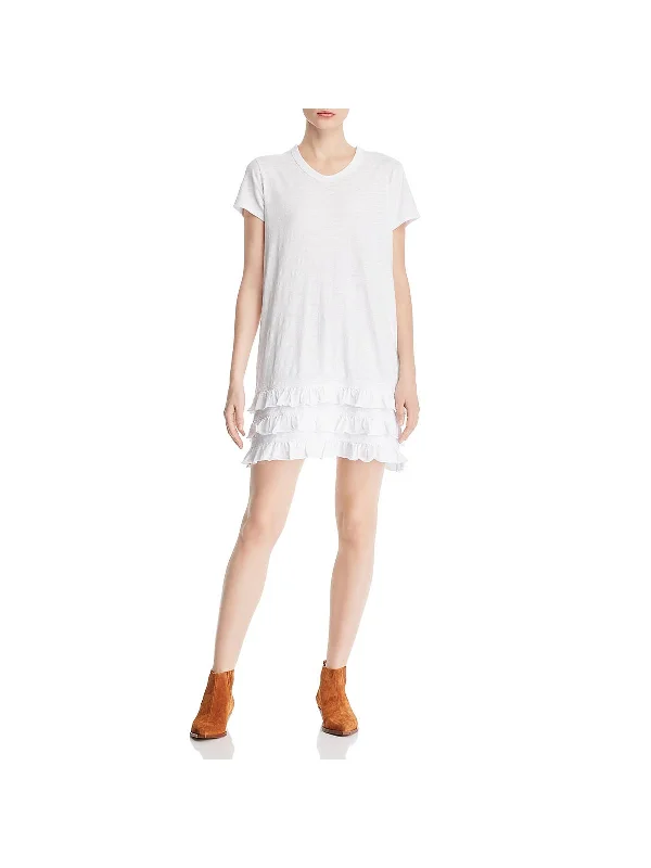 Womens Cotton Ruffled T-Shirt Dress Midi Shirt Dress